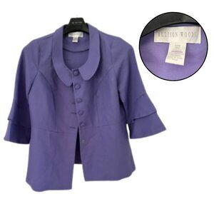 Allison Woods Women’s 14W Purple Jacket Peter Pan Collar Tiered Sleeve Coat